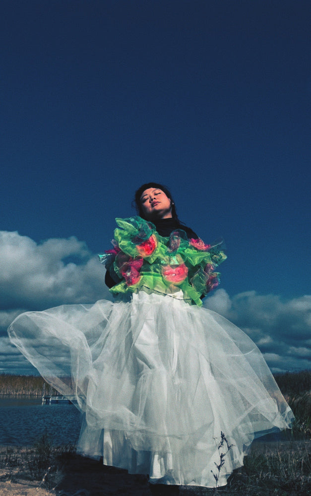 Verdant Jelly Coral Organza Top